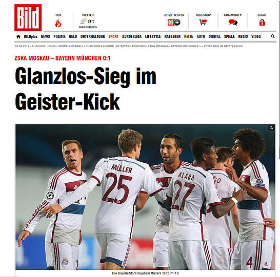 Glanzlos-Sieg im Geister-Kick schreibt die Bild-Zeitung.