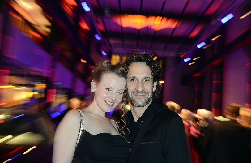 Die Schauspieler Falk-Willy Wild und seine Begleitung Veile Fuchs im E-Werk in Berlin während der Peugeot BVC Casting Night im Rahmen der 64. Filmfestspiele Berlinale.