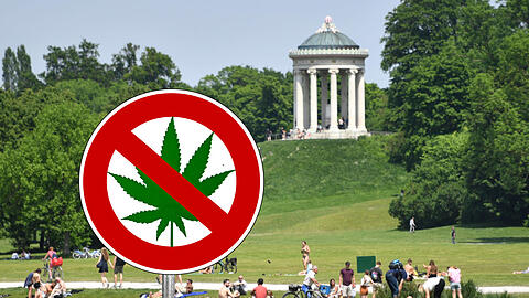 Das Schild gibt es nicht wirklich, die Regel aber ernsthaft: Kiffen ist im Englischen Garten verboten.