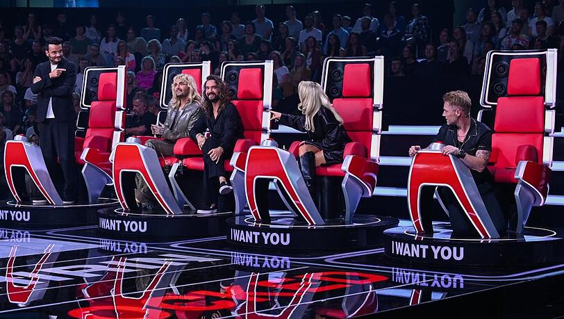 Giovanni Zarrella, Bill und Tom Kaulitz, Shirin David und Ronan Keating (v.l.) sind die Neuen bei "The Voice".