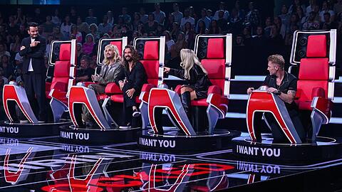 Giovanni Zarrella, Bill und Tom Kaulitz, Shirin David und Ronan Keating (v.l.) sind die Neuen bei "The Voice".