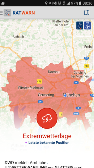 Auch die bundesweite Warn-App Katwarn hat heute Morgen eine Glatteiswarnung für München und die angrenzenden Landkreise im Westen verschickt.