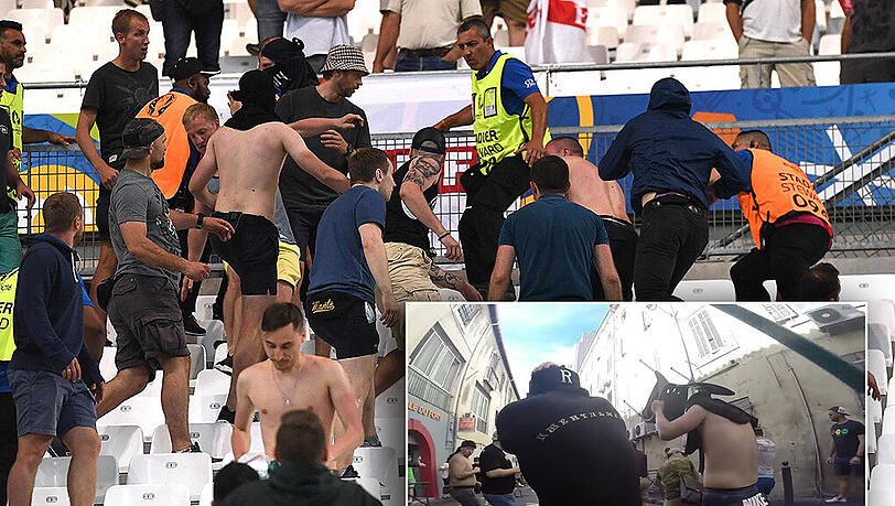 Bevor sie im Stadion für Chaos sorgten, filmten einige russische Hooligans die Schlägerei mit den englischen "Anhängern". Bevor sie im Stadion für Chaos sorgten, filmten einige russische Hooligans die Schlägerei mit den englischen "Anhängern".