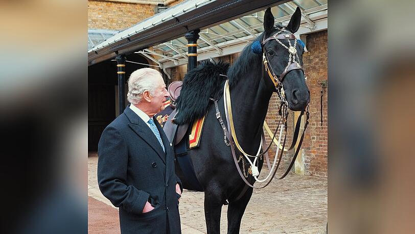 König Charles III. mit seinem neuen Pferd Noble.