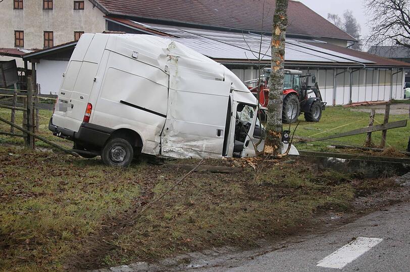 Eine 34-Jährige ist am Sonntagmorgen mit einem Kleintransporter gegen einen Baum geprallt.