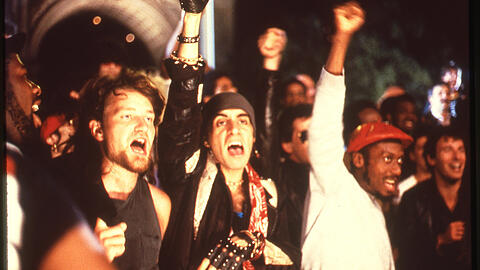 Stevie Van Zandt (Mitte) mit Bono (links) und Jimmy Cliff 1985 beim "Sun City"-Protestprojekt.