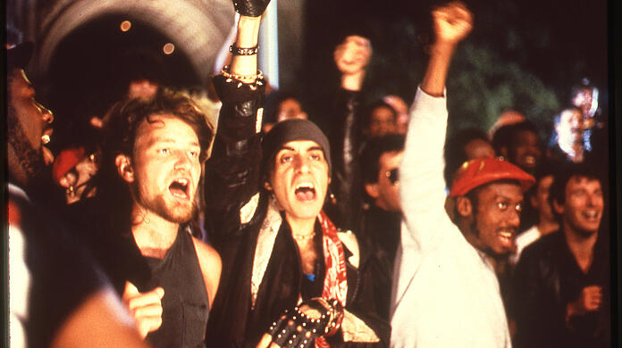 Stevie Van Zandt (Mitte) mit Bono (links) und Jimmy Cliff 1985 beim "Sun City"-Protestprojekt.