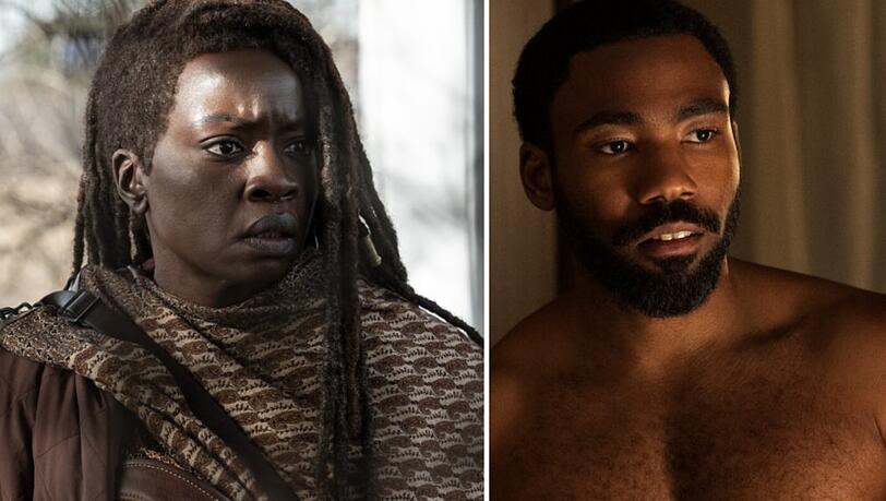 Danai Gurira als Michonne in "The Walking Dead: The Ones Who Live", daneben Donald Glover in "Mr. & Mrs. Smith".