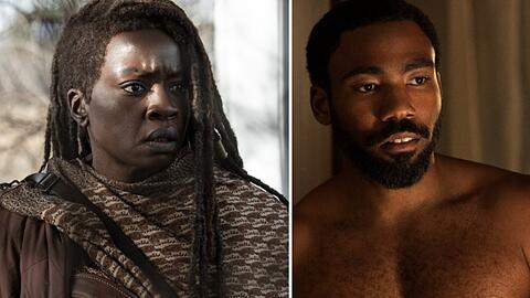 Danai Gurira als Michonne in "The Walking Dead: The Ones Who Live", daneben Donald Glover in "Mr. & Mrs. Smith".
