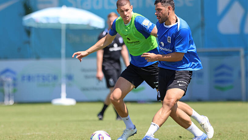 Schwitzen am Mittwochvormittag am Trainingsgelände: Die Löwen um Kevin Volland. Schwitzen am Mittwochvormittag am Trainingsgelände: Die Löwen um Kevin Volland.