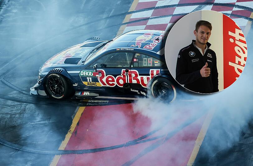Ehrenrunden: Nach seinem Titelgewinn lässt Marco Wittmann die Reifen qualmen und dreht einige &bdquo;Donuts&ldquo; für die Fans.