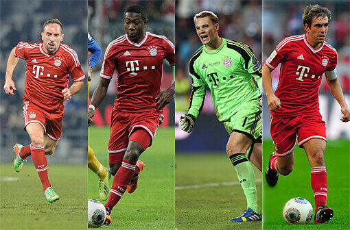 Beim Internet-Voting der UEFA haben?s Manuel Neuer, Philipp Lahm, Franck Ribery und David Alaba in die Top-Elf geschafft. Lionel Messi, der am Montag bei der Weltfußballer-Wahl noch vor Ribery landete fehlt in der Elf.