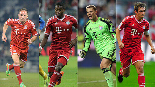 Beim Internet-Voting der UEFA haben?s Manuel Neuer, Philipp Lahm, Franck Ribery und David Alaba in die Top-Elf geschafft. Lionel Messi, der am Montag bei der Weltfußballer-Wahl noch vor Ribery landete fehlt in der Elf. Beim Internet-Voting der UEFA haben?s Manuel Neuer, Philipp Lahm, Franck Ribery und David Alaba in die Top-Elf geschafft. Lionel Messi, der am Montag bei der Weltfußballer-Wahl noch vor Ribery landete fehlt in der Elf.