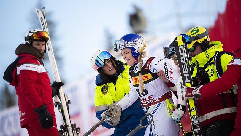 Lindsey Vonn nach ihrem Sturz beim Super-G in Are. Lindsey Vonn nach ihrem Sturz beim Super-G in Are.