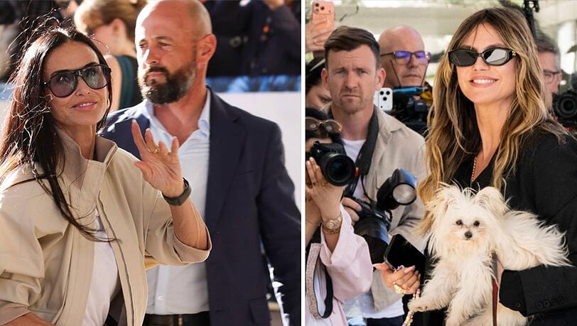 Demi Moore (l.) und Heidi Klum zeigten sich in S&uuml;dfrankreich gut gelaunt und mit gro&szlig;en Sonnenbrillen.