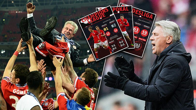 Jupp Heynckes (l.) ist das Triple mit den Bayern gelungen. Carlo Ancelotti möchte nachziehen - einiges spricht für den erneuten Erfolg.
