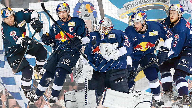 Auf sie wird es im Titelrennen ankommen (v.l.): Routinier Keith Aucoin, Kapitän Michi Wolf, Keeper Danny aus den Birken, Raubein Steve Pinizzotto und Fanliebling Konny Abeltshauser.