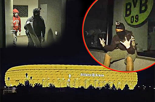 Fiese Attacke mitten ins Herz des FC Bayern: Vermummte dringen in die Allianz Arena ein und sprühen mit Spezial-Kreide das Logo des BVB an das Fenster einer VIP-Loge.