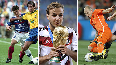 Bixente Lizarazu, Mario Götze und Arjen Robben (v.l.n.r.) standen in ihrer Zeit als Bayern-Spieler in einem WM-Finale.