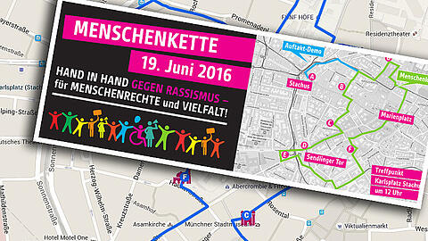 Am Sonntag soll mit einer Menschenkette ein Zeichen für Toleranz gesetzt werden. Die Route startet am Stachus und geht dann einmal quer durch die Innenstadt.