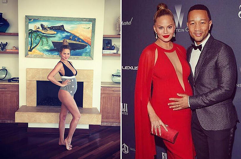 Auch Chrissy Teigen posierte mit ihrem niedlichen Babybauch stolz vor der Kamera.