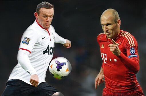 Wayne Rooney (l) und Arjen Robben.
