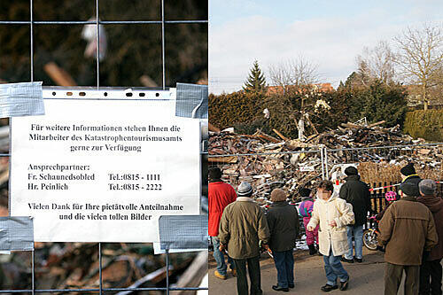 Mit diesem Zettel wollen die Anwohner den Katastrophentouristen zeigen, was sie von ihnen halten