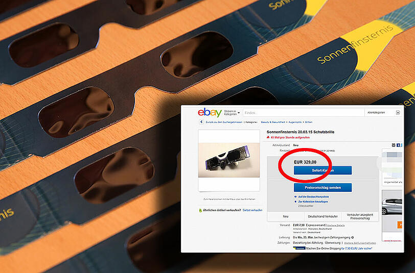 Die Brille für die Sonnenfinsternis: Bei eBay werden irre Preise für den Wegwerfartikel aufgerufen.