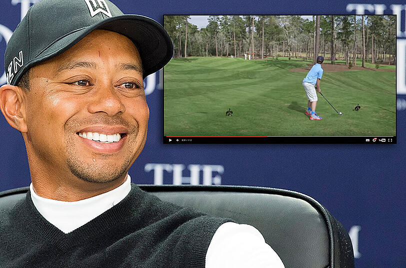 Tiger Woods pausiert derzeit verletzt. Das Hole-in-One des Buben riss ihn trotzdem völlig vom Hocker.