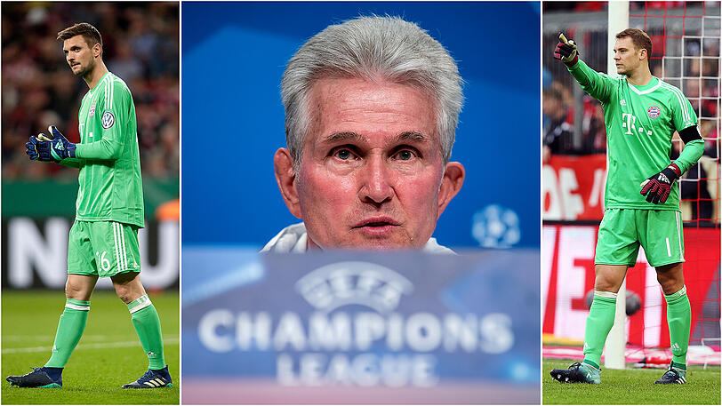 Jupp Heynckes (m.) glaubt daran, dass seine eigentliche Nummer eins Manuel Neuer (r.) in dieser Saison nochmal zum Einsatz kommt.
