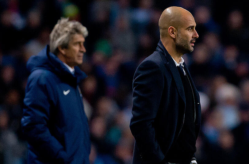 Laut "Kicker" soll Pep Guardiola (r.) der Nachfolger von Manuel Pellegrini (l.) bei Manchester City werden.