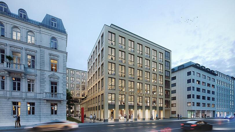 Die Fassade soll aus hellem Sandstein sein, die Fenster bodentief: Das neue Gewerkschaftshaus wird schlicht, aber schicker sein als sein Vorgänger.