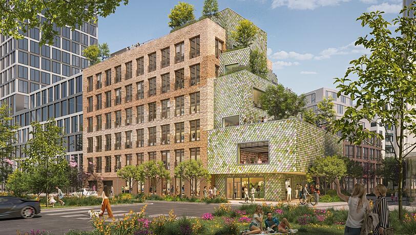 Auch der zweite Teil der Fassade ist recycelt: Die Klinkersteine werden aus Abriss-Hallen zusammengesammelt.