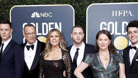 Der Hanks-Clan bei den Golden Globes 2020 (v.l.): Colin Hanks, Tom Hanks, Rita Wilson, Chet Hanks, Elizabeth Hanks und Truman Hanks.