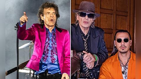 Mick Jagger, Udo Lindenberg und Apache 207 (v.l.) haben Grund zu feiern.