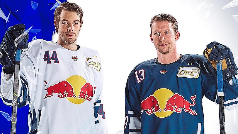 Präsentieren die neuen Trikots: EHC-Neuzugang Markus Lauridsen (l.) trägt das Auswärts-, Kapitän Michael Wolf das Heimdress. Präsentieren die neuen Trikots: EHC-Neuzugang Markus Lauridsen (l.) trägt das Auswärts-, Kapitän Michael Wolf das Heimdress.