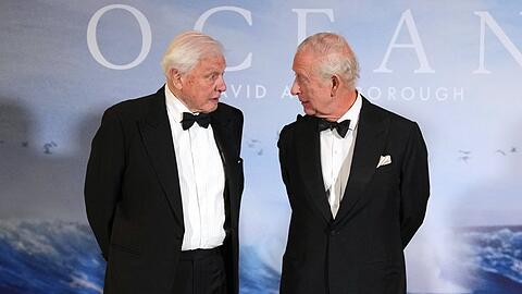 K&ouml;nig Charles III. mit David Attenborough bei dessen Filmpremiere 2025.