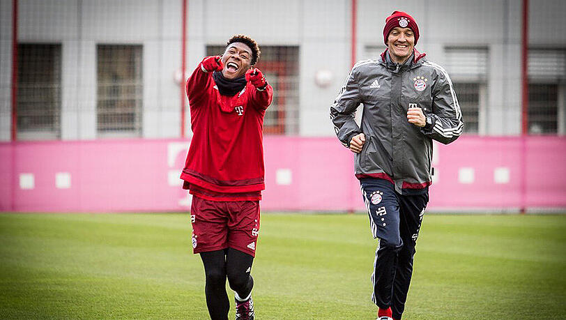 David Alaba (links) trainierte vor seinen Kollegen bereits individuell. David Alaba (links) trainierte vor seinen Kollegen bereits individuell.