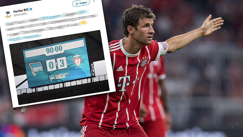 Die Bayern um Thomas Müller sind gegen den FC Liverpool chancenlos. Ein Tweet der Hertha folgte prompt.