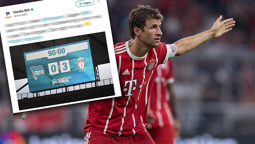 Die Bayern um Thomas Müller sind gegen den FC Liverpool chancenlos. Ein Tweet der Hertha folgte prompt. Die Bayern um Thomas Müller sind gegen den FC Liverpool chancenlos. Ein Tweet der Hertha folgte prompt.