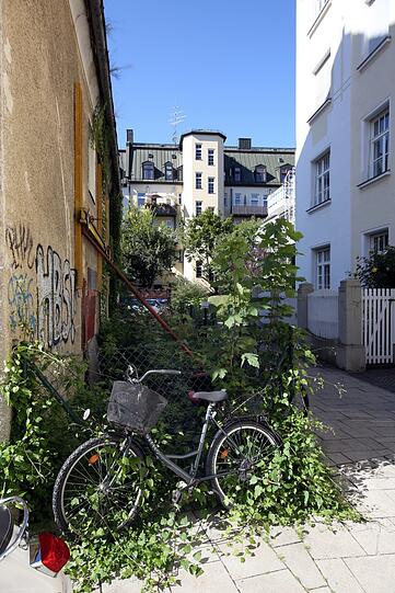 Steht wohl schon ein bisserl länger da im Grünen, das Radl.