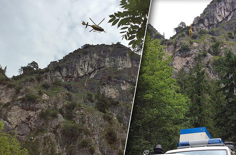 An einem Seil befestigt, wurde die 18-Jährige ins Salzburger Unfallkrankenhaus gebracht.