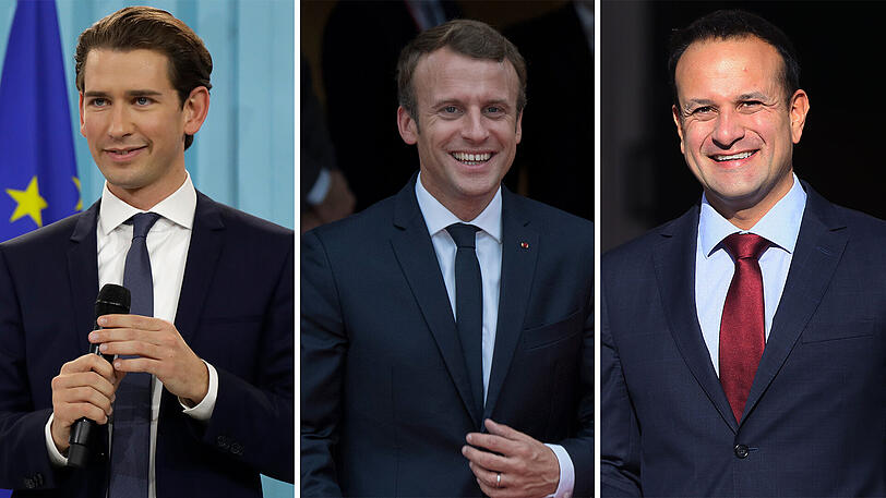 Charismatisch (v. l.): ÖVP-Chef Sebastian Kurz, Frankreichs Präsident Emmanuel Macron und der irische Premierminister Leo Varadkar.