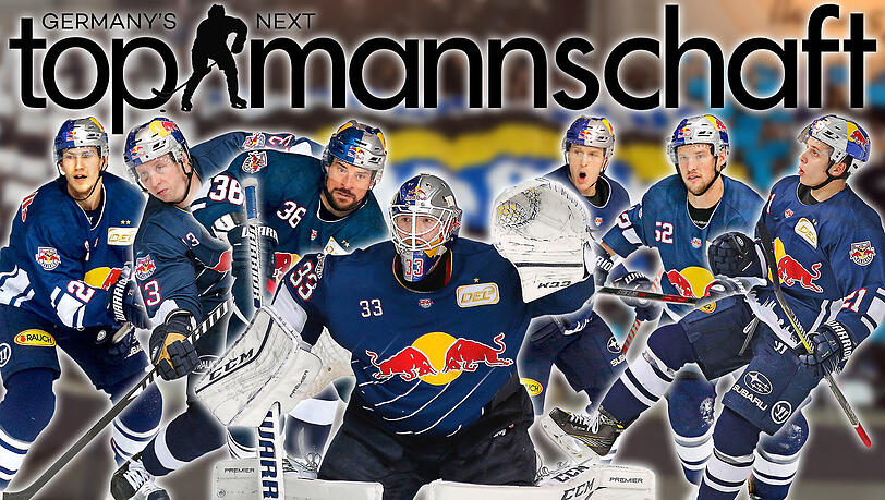 Auf historischer Triple-Mission: Der EHC Red Bull München mit Frank Mauer, Michael Wolf, Yannic Seidenberg, Danny aus den Birken, Jason Jaffray, Patrick Hager und Dominik Kahun (v.l.). Auf historischer Triple-Mission: Der EHC Red Bull München mit Frank Mauer, Michael Wolf, Yannic Seidenberg, Danny aus den Birken, Jason Jaffray, Patrick Hager und Dominik Kahun (v.l.).