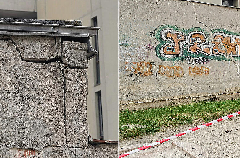 Die brüchige Mauer an der Kindertagesstätte.