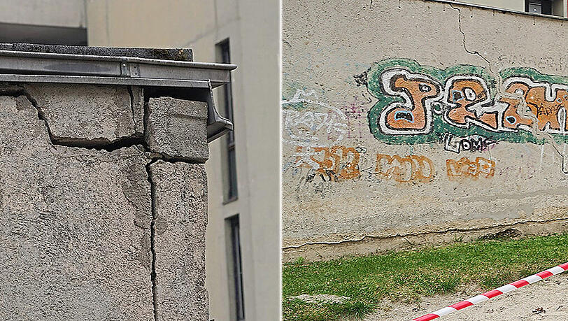 Die brüchige Mauer an der Kindertagesstätte. Die brüchige Mauer an der Kindertagesstätte.