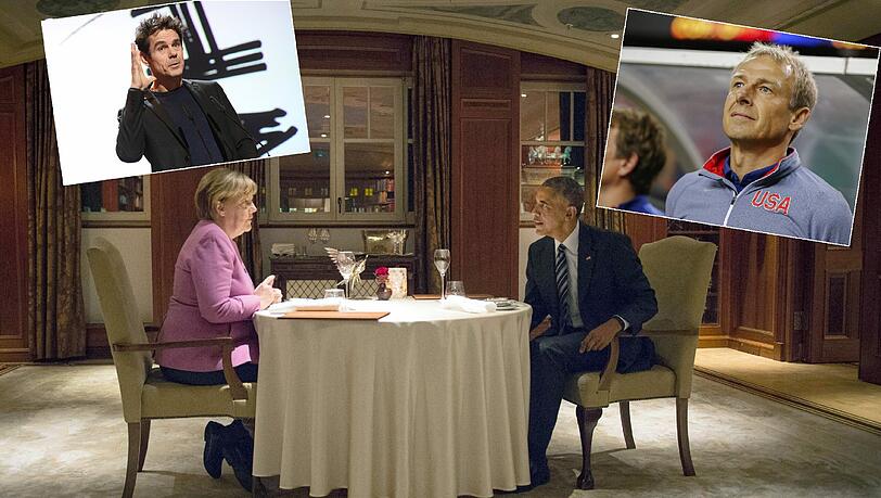 Bundeskanzlerin Angela Merkel und US-Präsident Barack Obama trafen sich schon am Abend zuvor im Hotel Adlon zum Abendessen. Am Donnerstag erwarteten sie Prominente Gäste. Bundeskanzlerin Angela Merkel und US-Präsident Barack Obama trafen sich schon am Abend zuvor im Hotel Adlon zum Abendessen. Am Donnerstag erwarteten sie Prominente Gäste.