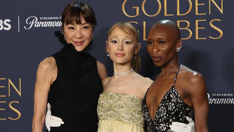 Die Musical-Verflimung "Wicked" (v.l.n.r. Michelle Yeoh, Ariana Grande und Cynthia Erivo) räumte bei den Globes ab und heimste auch jetzt fünf Nominierungen ein.