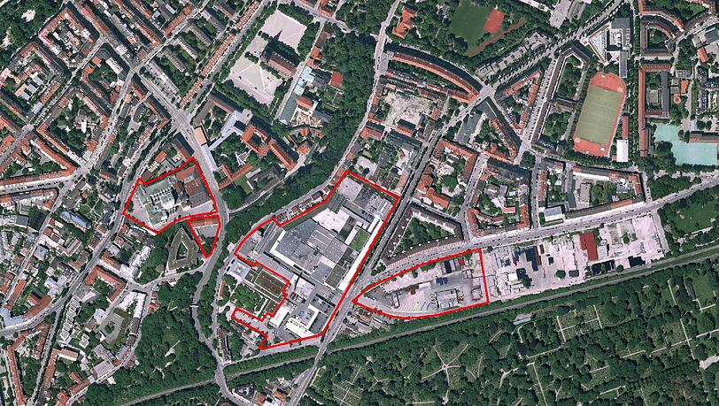 In der Au ist durch den Paulaner-Wegzug Platz frei geworden. Hier sieht man die drei Teilabschnitte, wo gebaut wird. Von links nach rechts sind das die Gebiete an der Ohlmüllerstraße, der Regerstraße und der Welfenstraße. In der Au ist durch den Paulaner-Wegzug Platz frei geworden. Hier sieht man die drei Teilabschnitte, wo gebaut wird. Von links nach rechts sind das die Gebiete an der Ohlmüllerstraße, der Regerstraße und der Welfenstraße.