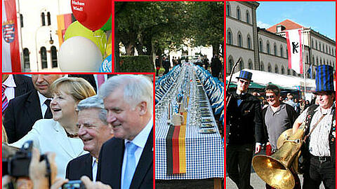 Die Münchner Innenstadt steht ganz im Zeichen der Deutschen Einheit. Auch Kanzlerin Merkel und Bundespräsident Gauck sind in der Stadt. Die Bilder.